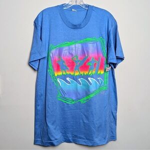 VTG 80s Kubik Streetwear Tribal Neon Surf Single Stitch Screen Stars DS Large
